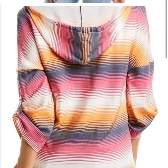 TRINA TURK STRIPED HOODIE V NECK PULLOVER TOP MULTI COLOR Size XS - Picture 3 of 16